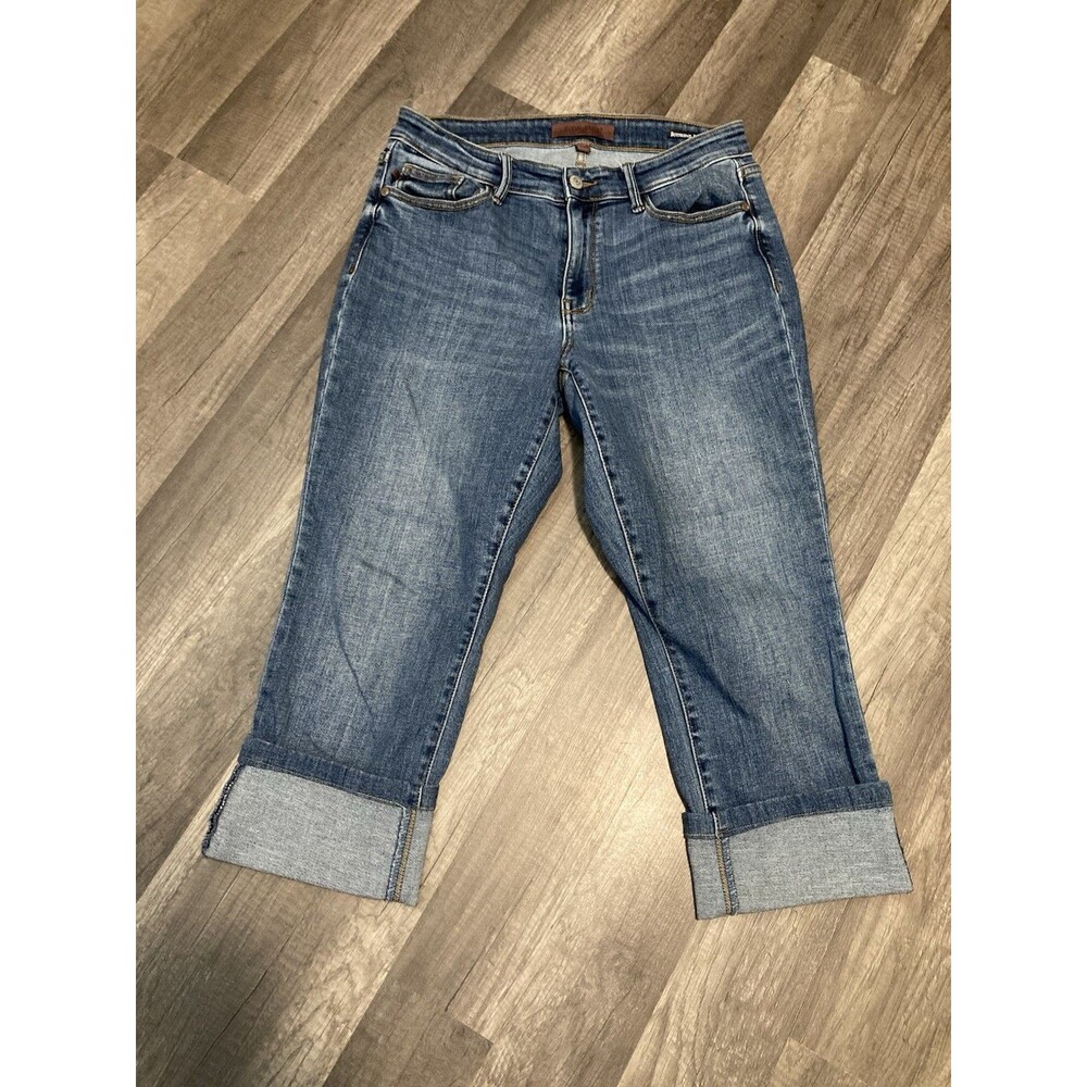 Judy Blue Women's Blue Jeans Capri Mid Rise 7/28 Cuffed Boyfriend Fit